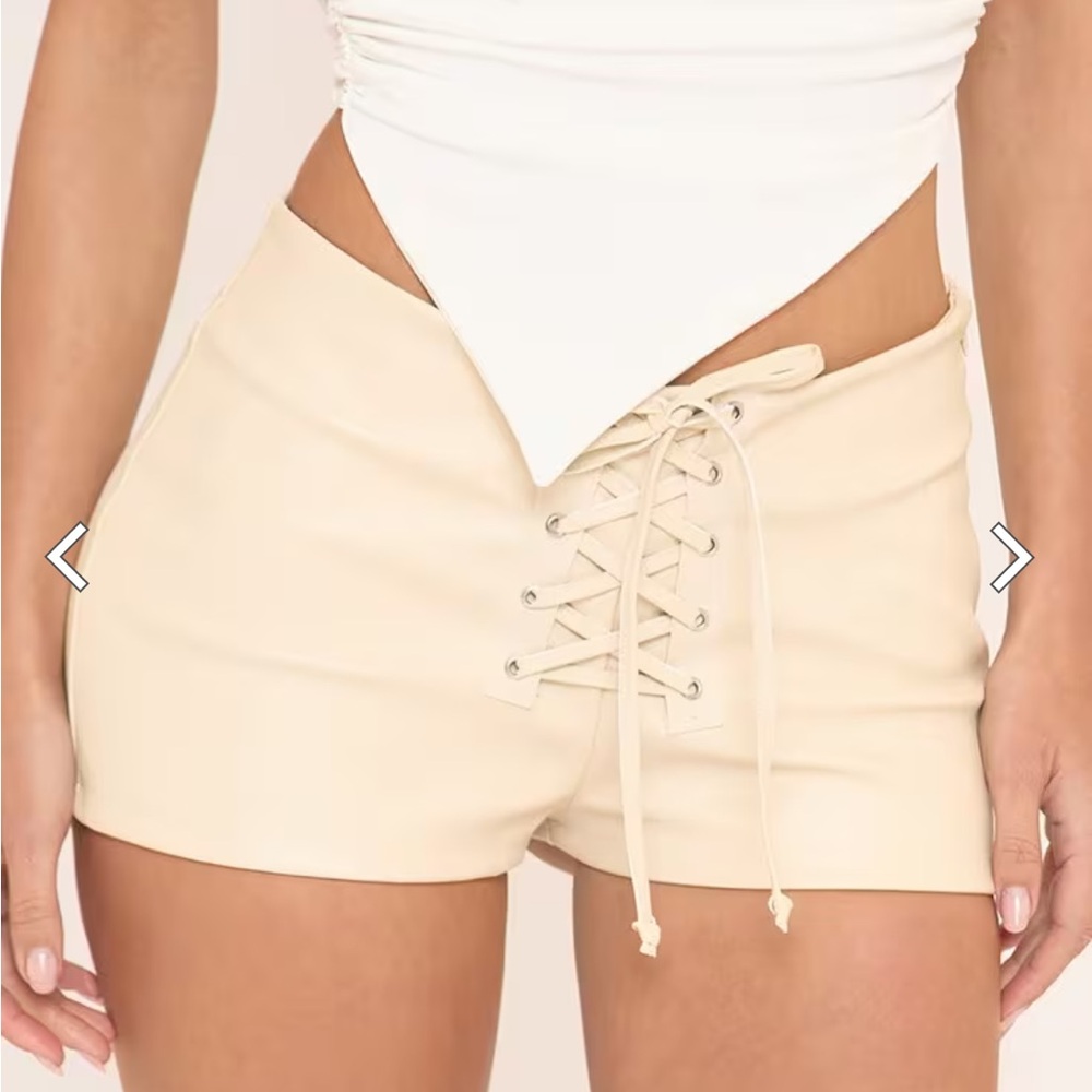 Women's Cream Lace-Up leather Shorts